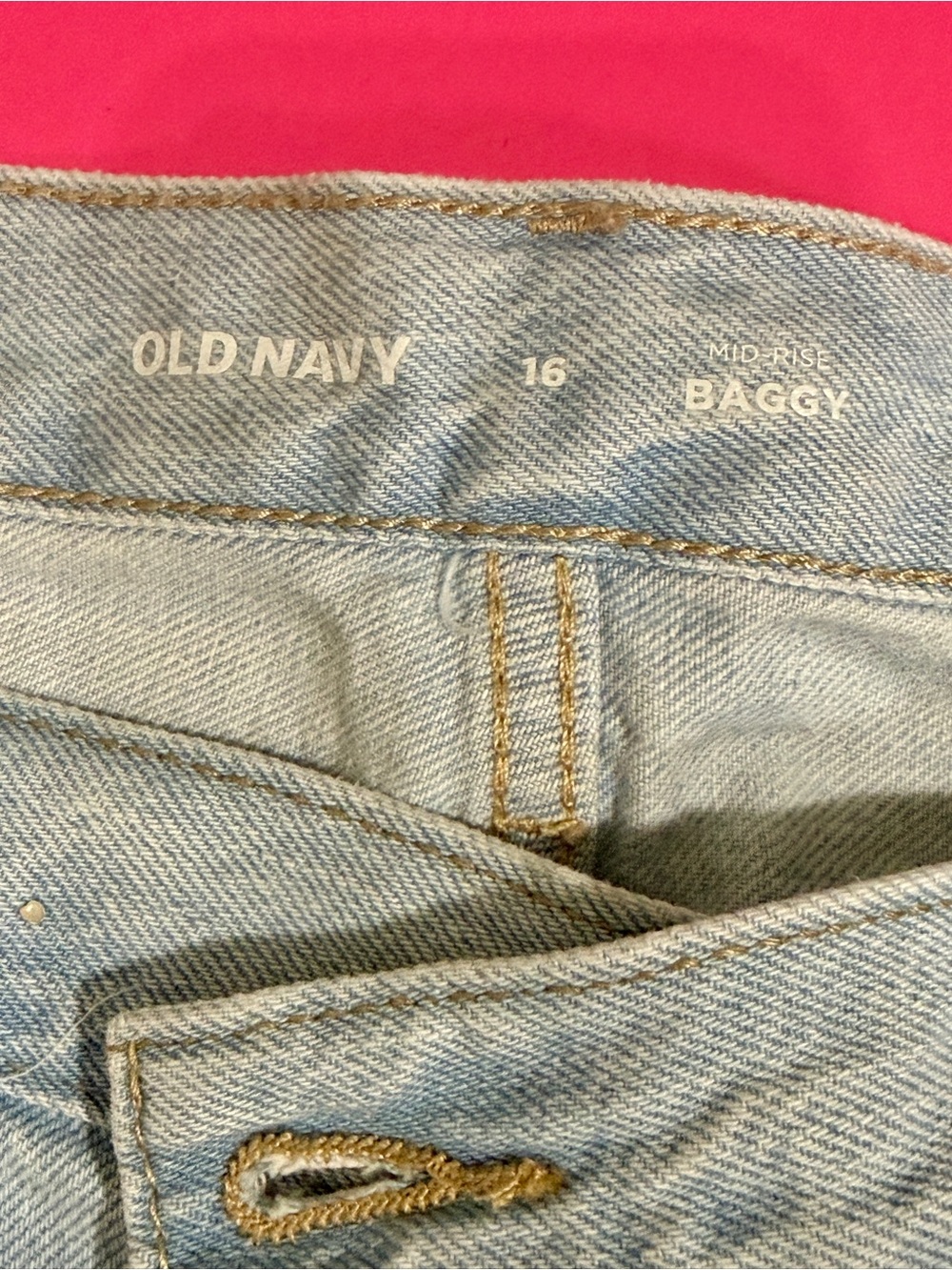Old Navy Light Blue LONG BAGGY Denim Women's Cutoff Shorts - Picture 3 of 5